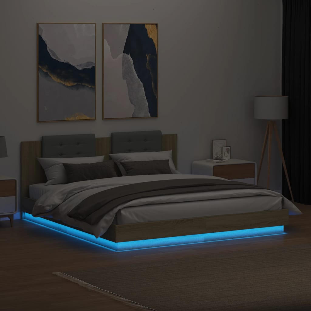 vidaXL Bed Frame | Sonoma oak | Engineered wood, Plywood | 200x200 cm | Modern