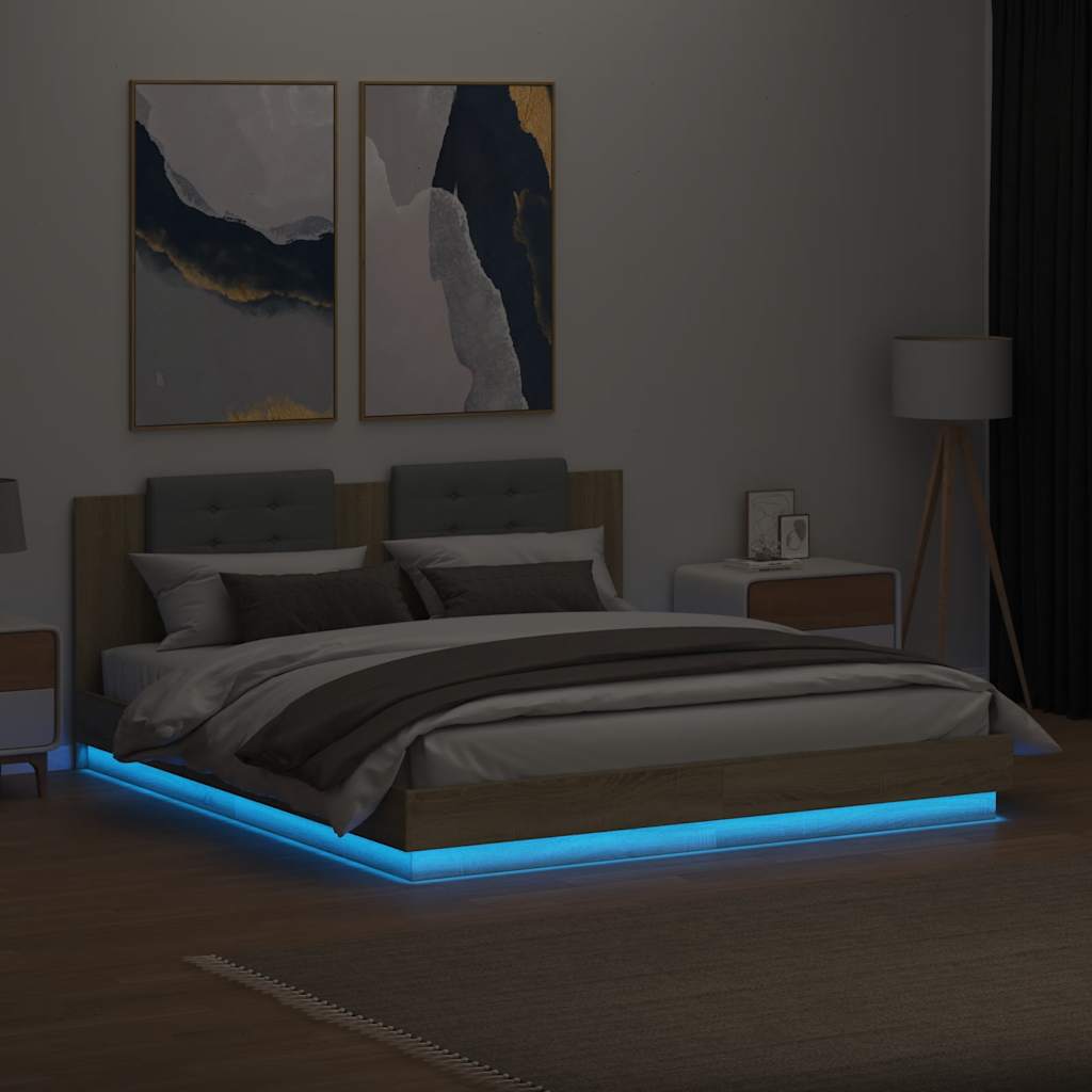 vidaXL Bed Frame with LED without Mattress Sonoma Oak 200x200 cm