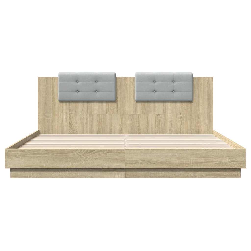 vidaXL Bed Frame with LED without Mattress Sonoma Oak 200x200 cm