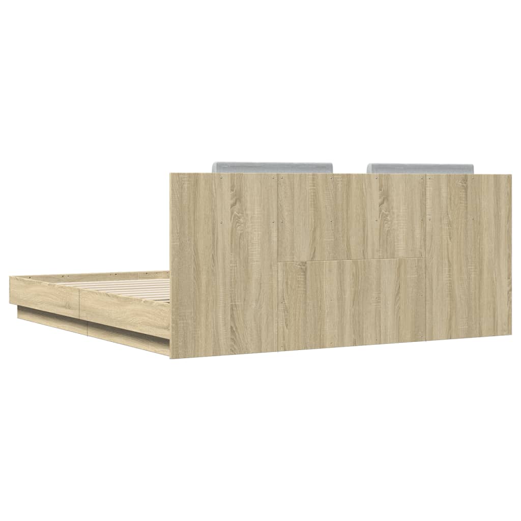 vidaXL Bed Frame | Sonoma oak | Engineered wood, Plywood | 200x200 cm | Modern