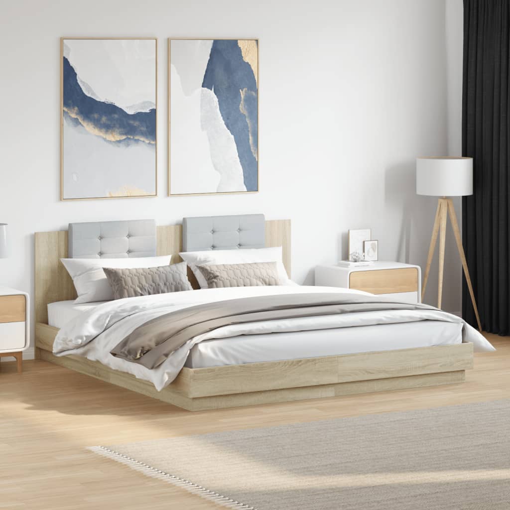 vidaXL Bed Frame | Sonoma oak | Engineered wood, Plywood | 200x200 cm | Modern