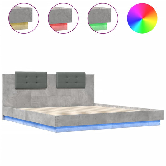 vidaXL Bed Frame with LED without Mattress Concrete Grey 200x200 cm