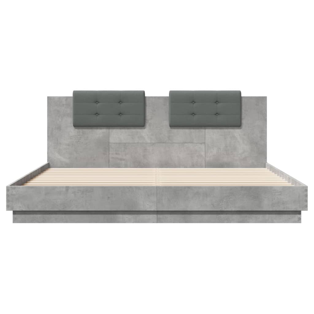 vidaXL Bed Frame with LED without Mattress Concrete Grey 200x200 cm