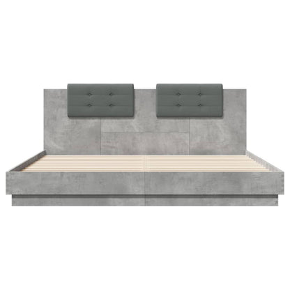 vidaXL Bed Frame with LED without Mattress Concrete Grey 200x200 cm