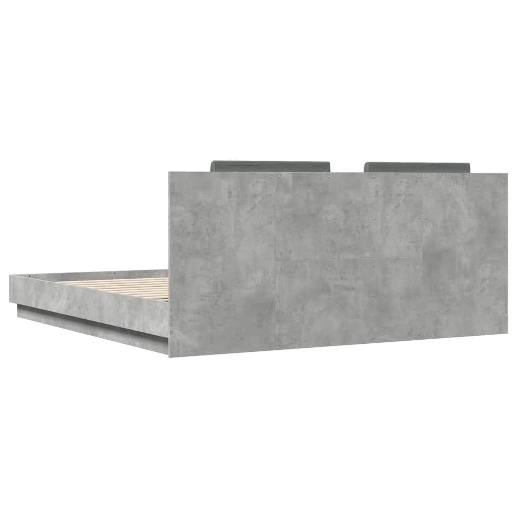 vidaXL Bed Frame with LED without Mattress Concrete Grey 200x200 cm