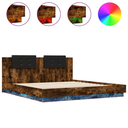 vidaXL Bed Frame with LED without Mattress Smoked Oak 200x200 cm