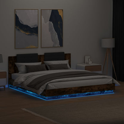 vidaXL Bed Frame with LED without Mattress Smoked Oak 200x200 cm