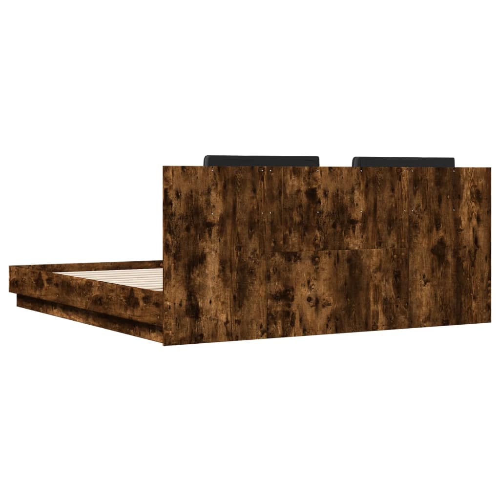 vidaXL Bed Frame with LED without Mattress Smoked Oak 200x200 cm