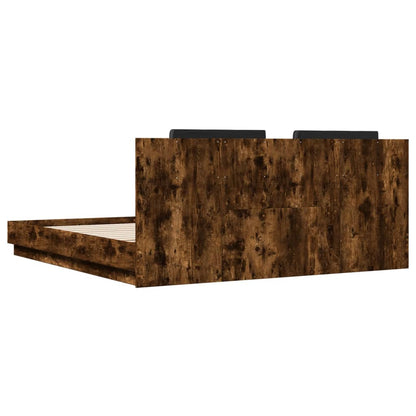 vidaXL Bed Frame with LED without Mattress Smoked Oak 200x200 cm