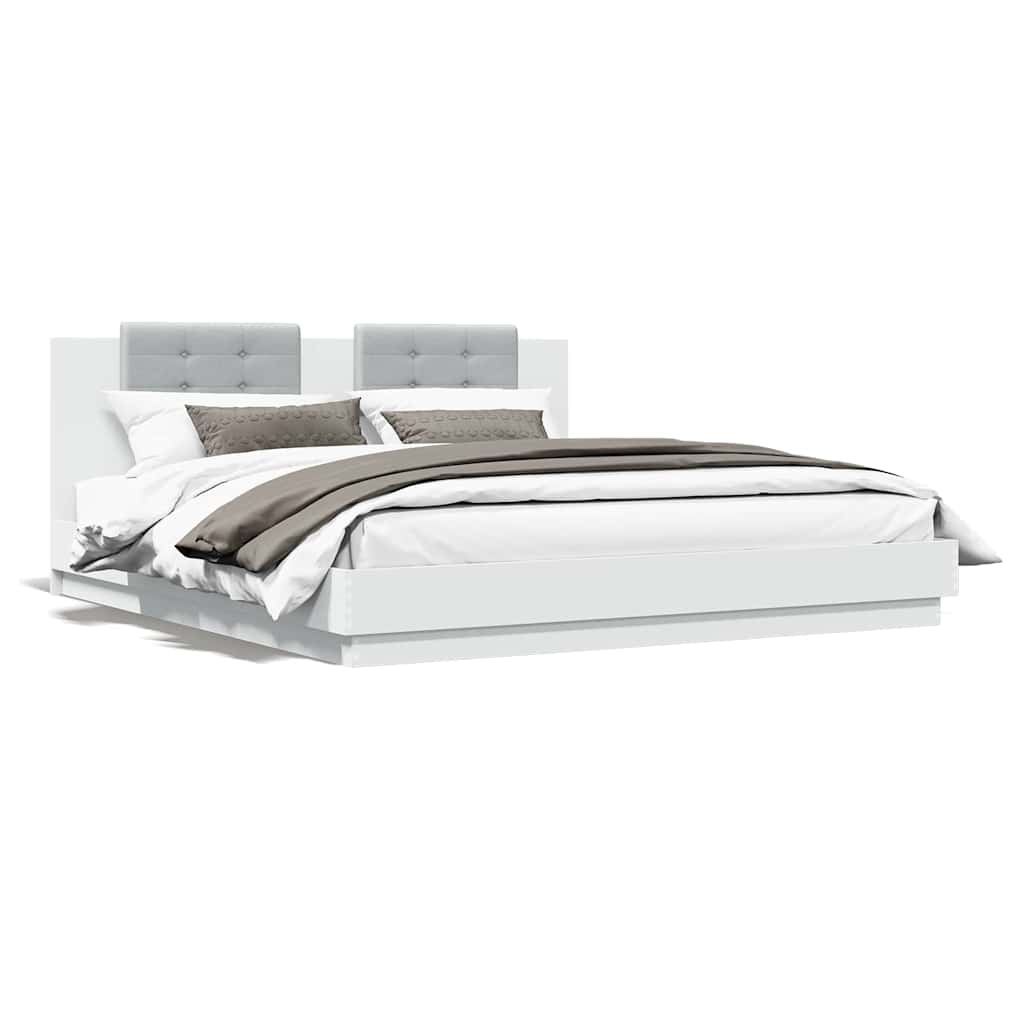 vidaXL Bed Frame with LED without Mattress White 180x200 cm Super King