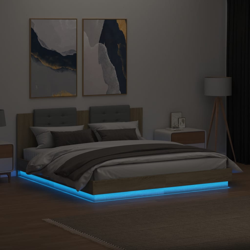 vidaXL Bed Frame | Sonoma oak | Engineered wood, Plywood | Super King