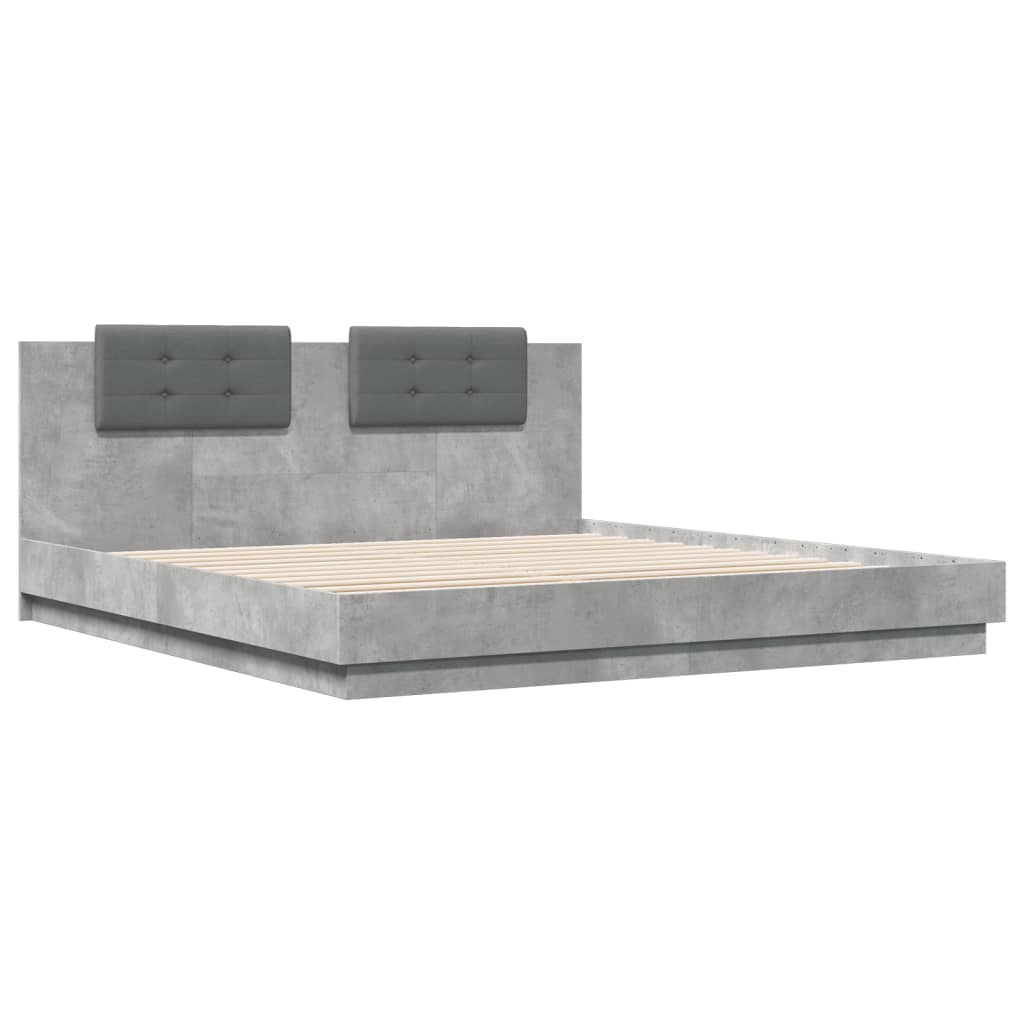 vidaXL Bed Frame with LED without Mattress Concrete Grey 180x200 cm Super King