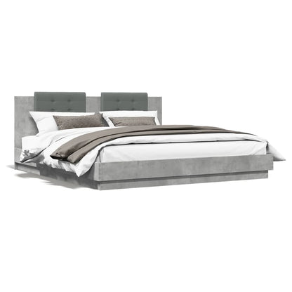 vidaXL Bed Frame with LED without Mattress Concrete Grey 180x200 cm Super King