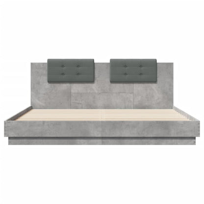 vidaXL Bed Frame with LED without Mattress Concrete Grey 180x200 cm Super King