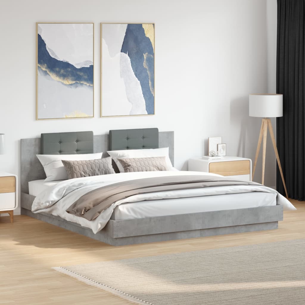 vidaXL Bed Frame with LED without Mattress Concrete Grey 180x200 cm
