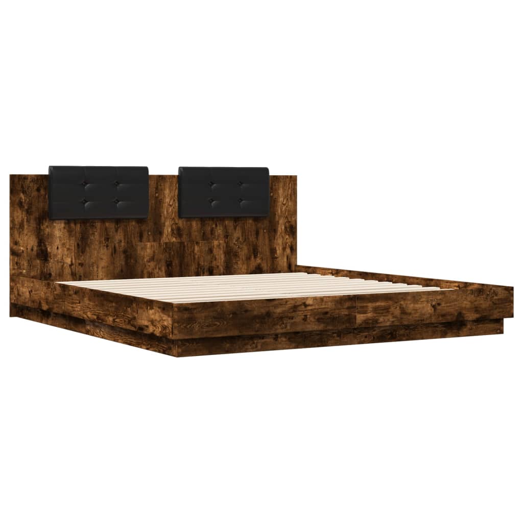 vidaXL Bed Frame with LED without Mattress Smoked Oak 180x200 cm Super King