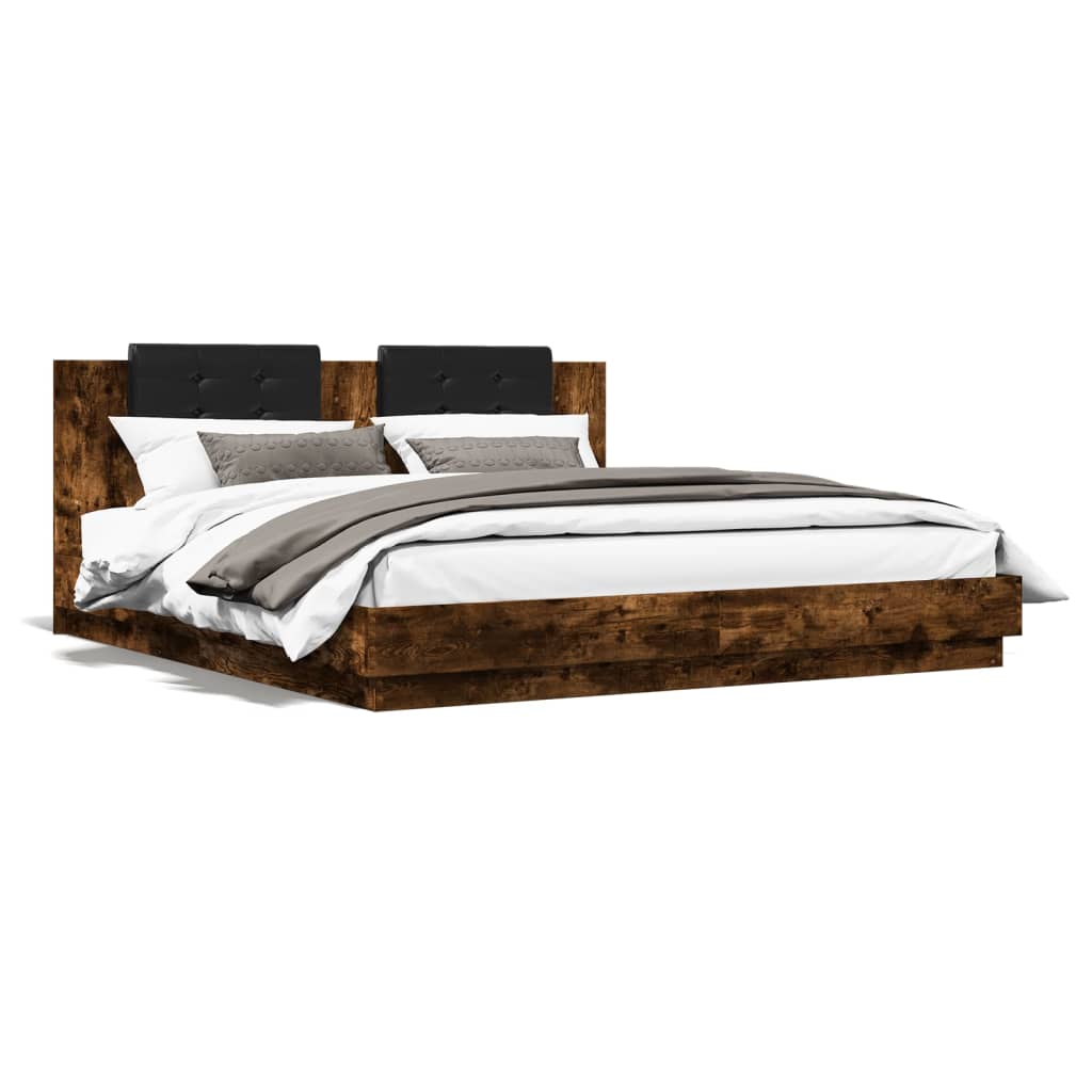 vidaXL Bed Frame with LED without Mattress Smoked Oak 180x200 cm Super King