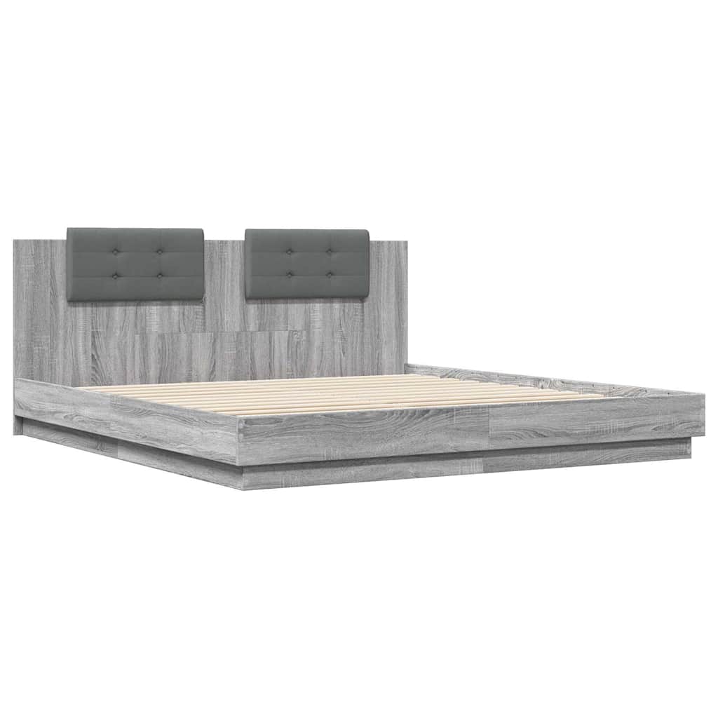 vidaXL Bed Frame with LED without Mattress Grey Sonoma 160x200 cm