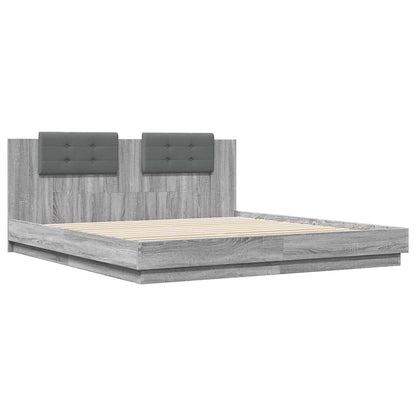 vidaXL Bed Frame with LED without Mattress Grey Sonoma 160x200 cm
