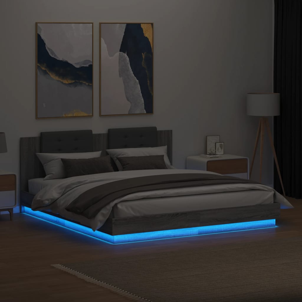 vidaXL Bed Frame | Grey Sonoma | Engineered wood | 160x200 cm mattress size