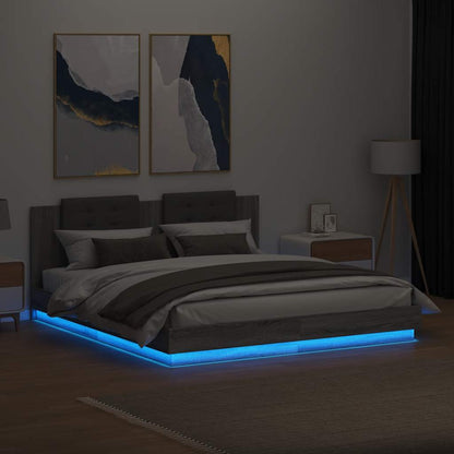 vidaXL Bed Frame with LED without Mattress Grey Sonoma 160x200 cm