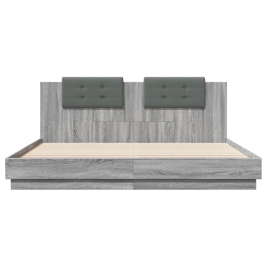 vidaXL Bed Frame with LED without Mattress Grey Sonoma 160x200 cm