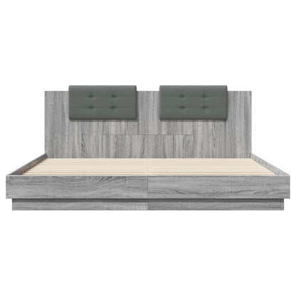 vidaXL Bed Frame with LED without Mattress Grey Sonoma 160x200 cm