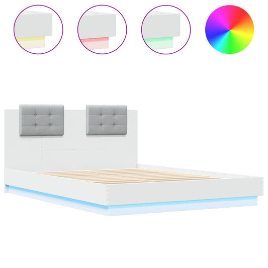 vidaXL Bed Frame | White | Engineered wood, Plywood | King Size | LED Bed Frame