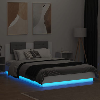 vidaXL Bed Frame | White | Engineered wood, Plywood | King Size | LED Bed Frame