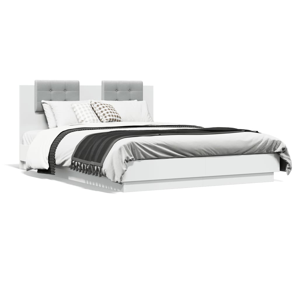 vidaXL Bed Frame | White | Engineered wood, Plywood | King Size | LED Bed Frame