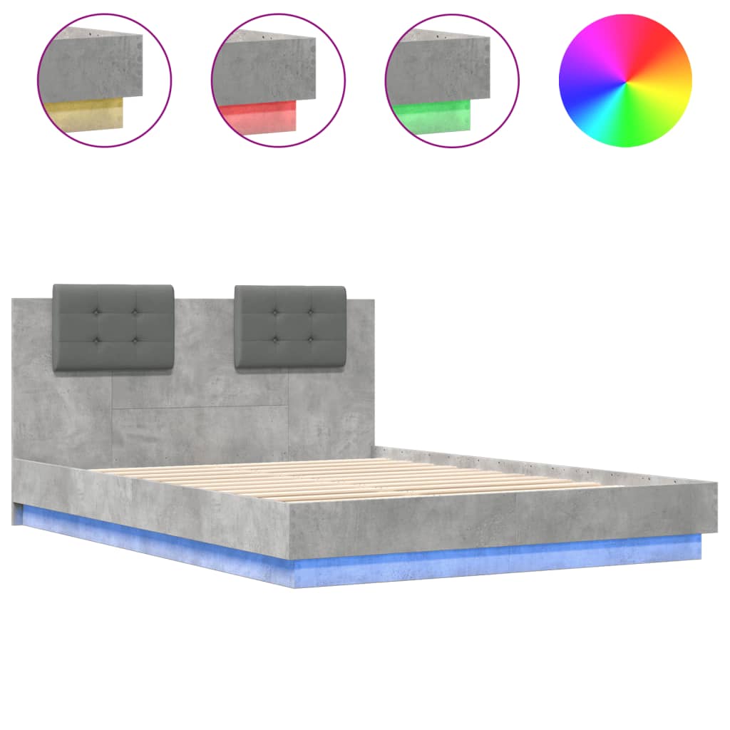 vidaXL Bed Frame with LED without Mattress Concrete Grey 150x200 cm King Size