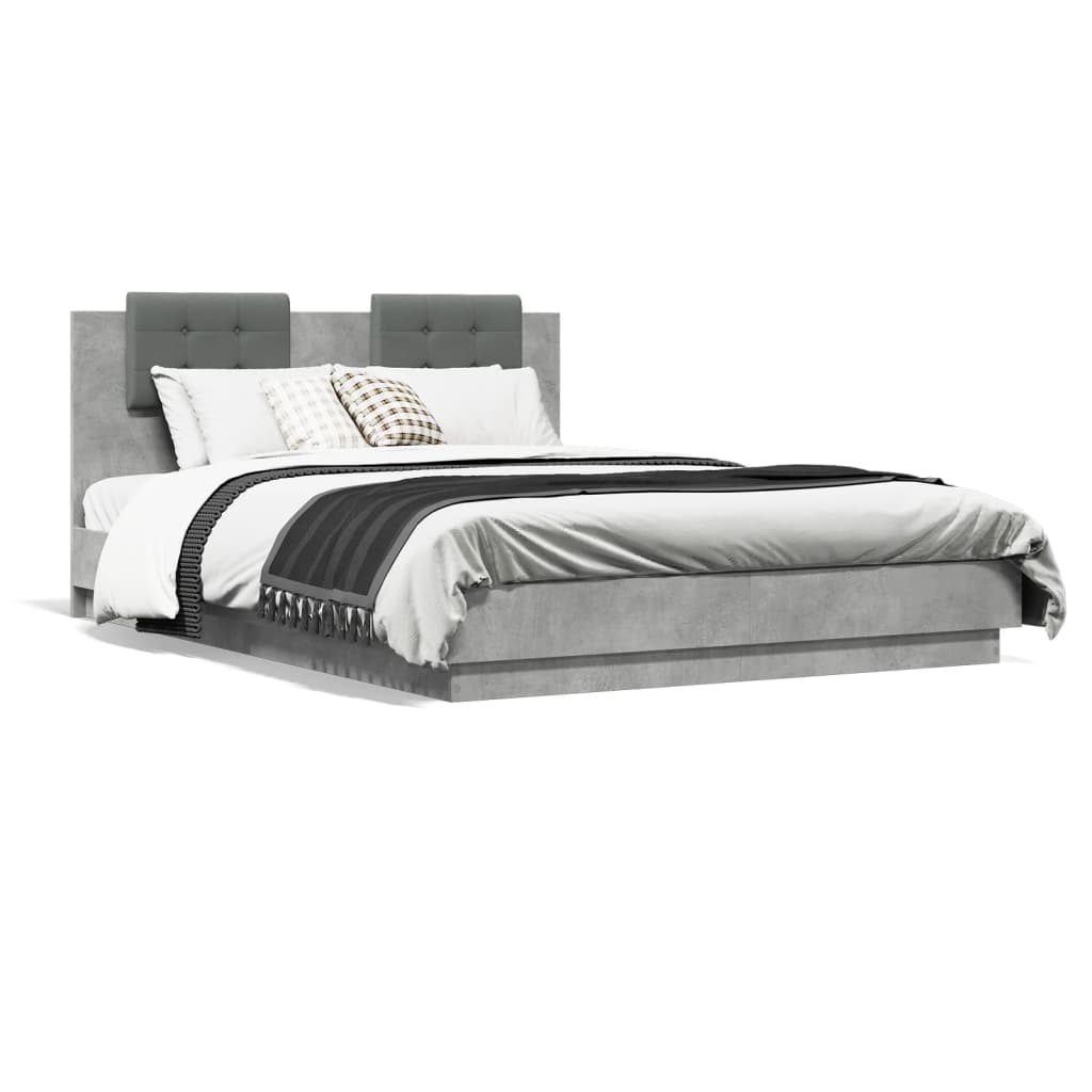 vidaXL Bed Frame with LED without Mattress Concrete Grey 150x200 cm King Size