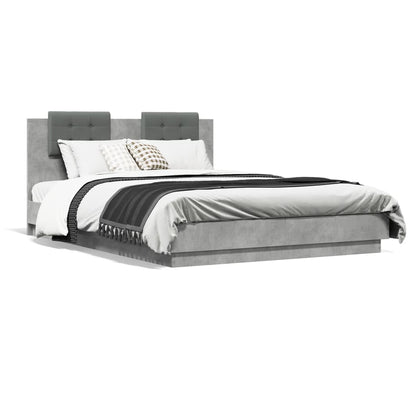 vidaXL Bed Frame with LED without Mattress Concrete Grey 150x200 cm King Size