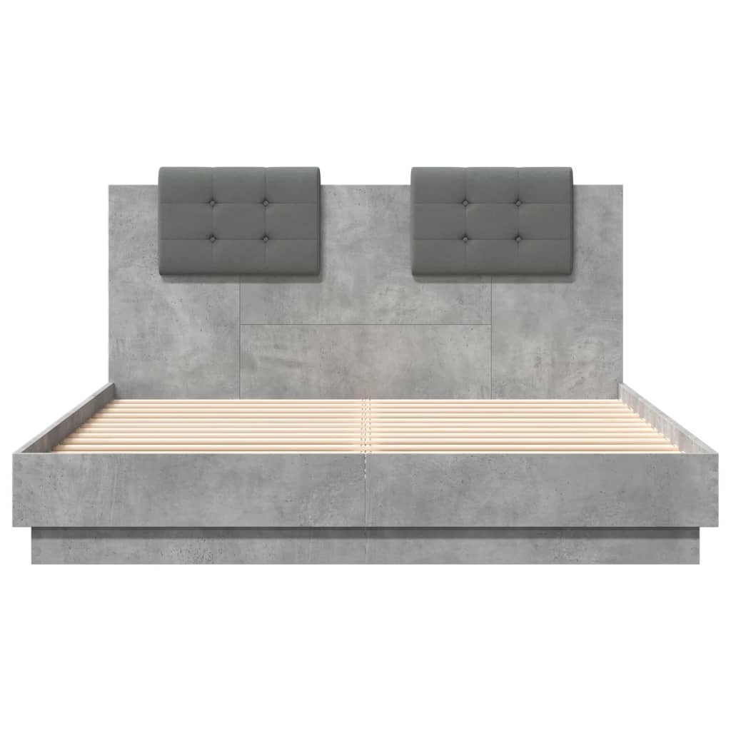 vidaXL Bed Frame with LED without Mattress Concrete Grey 150x200 cm King Size