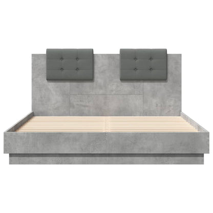 vidaXL Bed Frame with LED without Mattress Concrete Grey 150x200 cm King Size