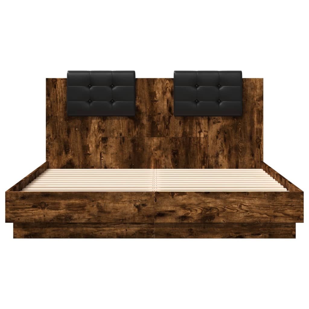 vidaXL Bed Frame with LED without Mattress Smoked Oak 150x200 cm King Size