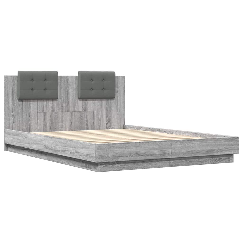 vidaXL Bed Frame with LED without Mattress Grey Sonoma 150x200 cm