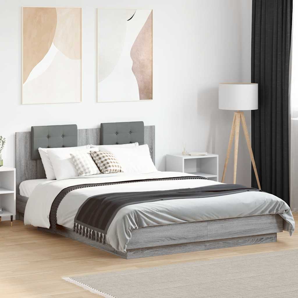 vidaXL Bed Frame with LED without Mattress Grey Sonoma 150x200 cm