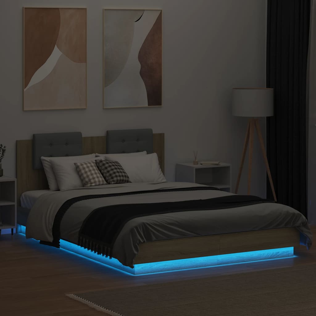 vidaXL Bed Frame with LED without Mattress Sonoma Oak 140x200 cm