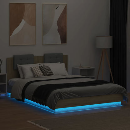 vidaXL Bed Frame with LED without Mattress Sonoma Oak 140x200 cm