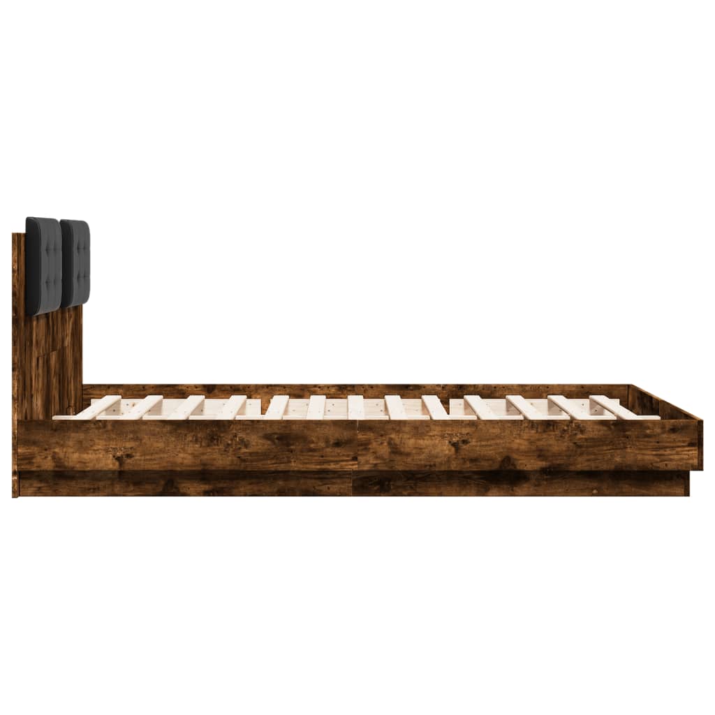 vidaXL Bed Frame with LED without Mattress Smoked Oak 140x200 cm