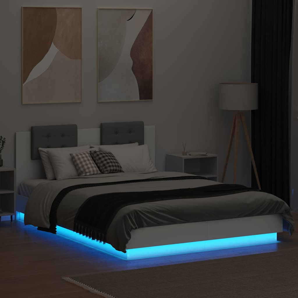 vidaXL Bed Frame with LED without Mattress White 120x200 cm