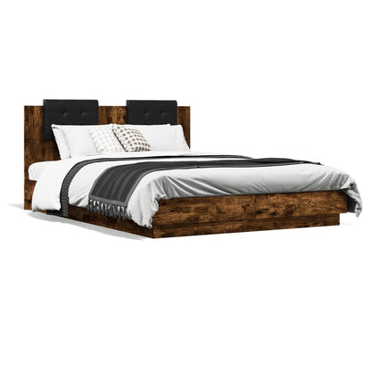 vidaXL Bed Frame | Smoked oak | Engineered wood, Plywood