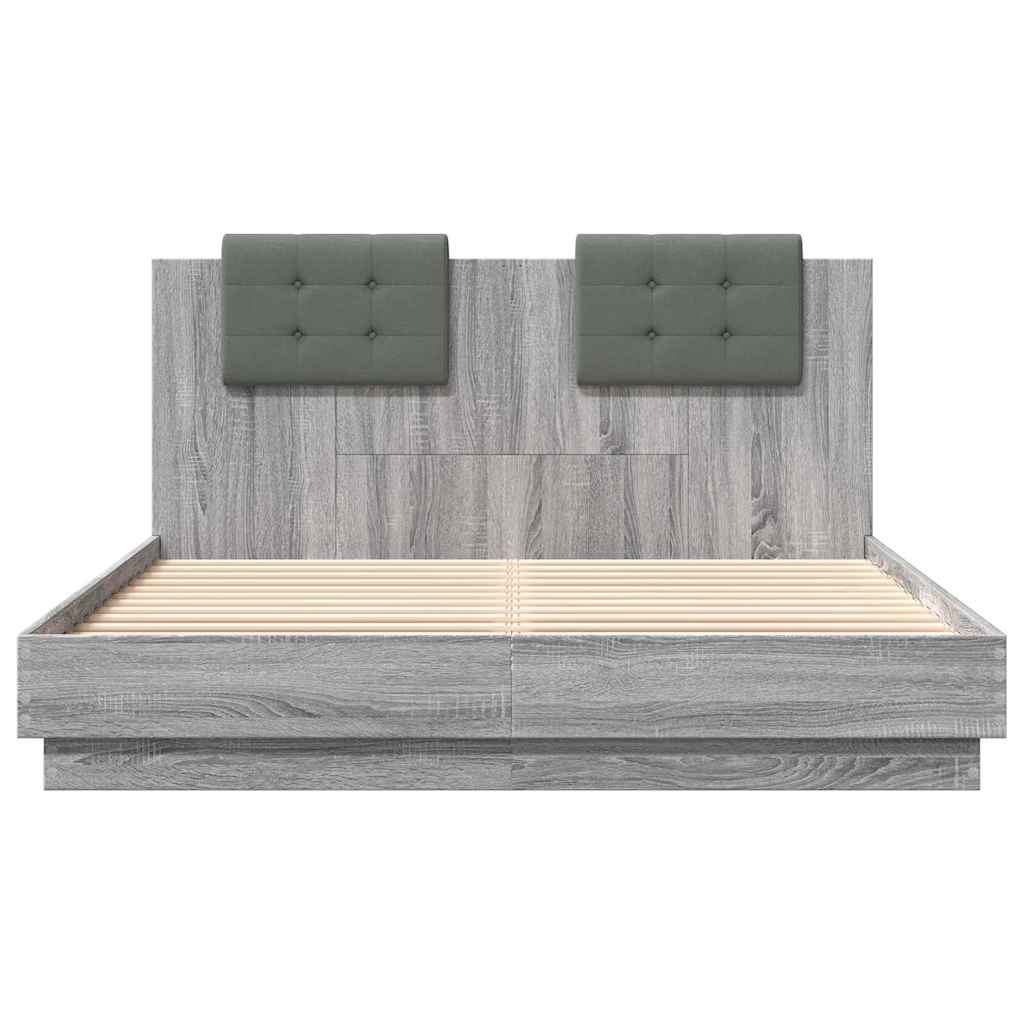 vidaXL Bed Frame with LED without Mattress Grey Sonoma 120x200 cm