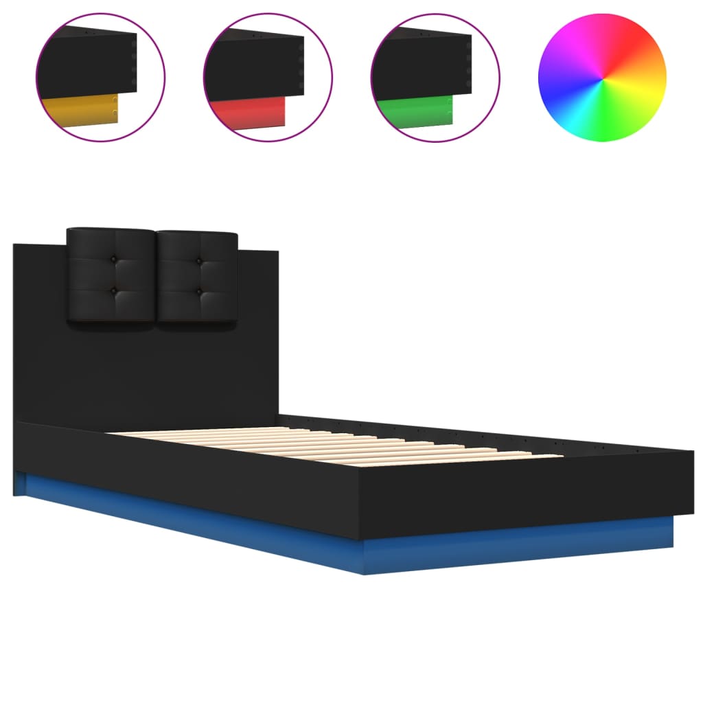vidaXL Bed Frame with LED without Mattress Black 100x200 cm