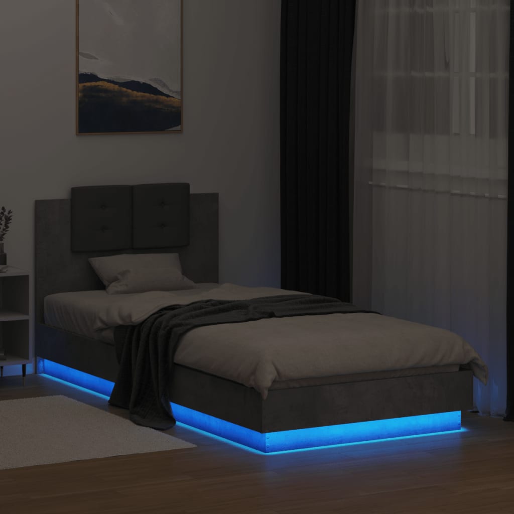 vidaXL Bed Frame with LED without Mattress Concrete Grey 100x200 cm