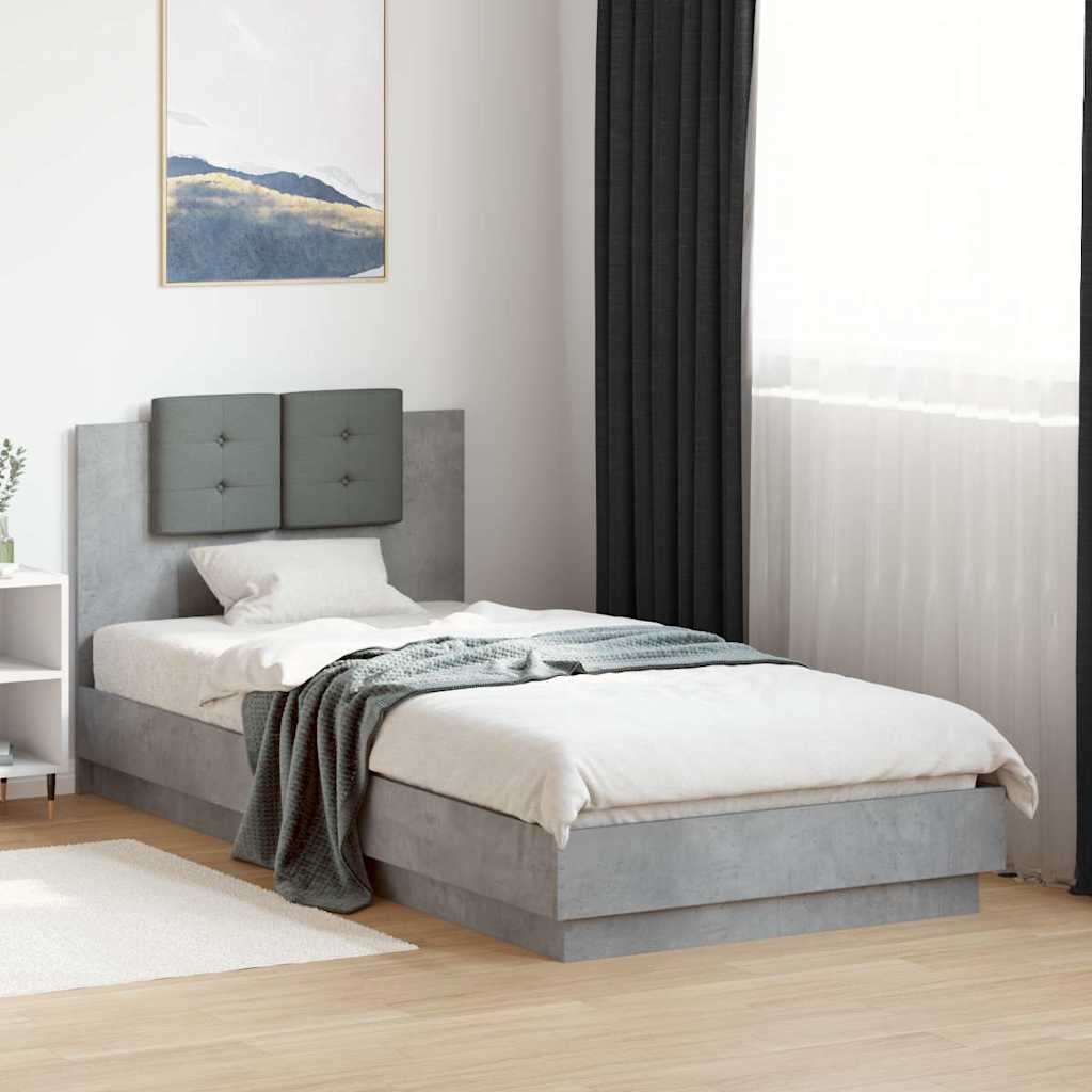 vidaXL Bed Frame with LED without Mattress Concrete Grey 100x200 cm