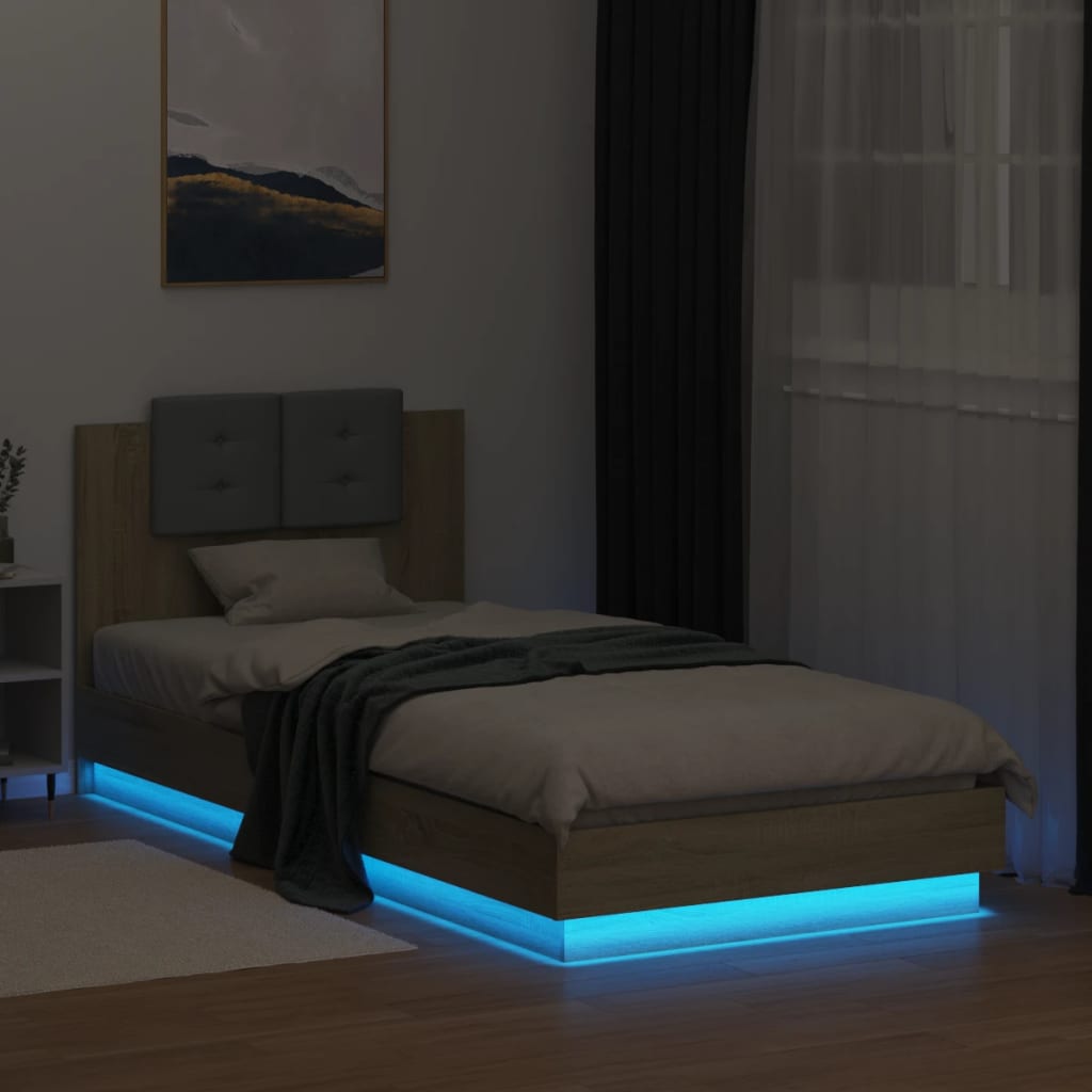 vidaXL Bed Frame with LED without Mattress Sonoma Oak 90x200 cm