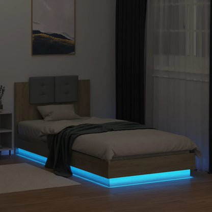vidaXL Bed Frame with LED without Mattress Sonoma Oak 90x200 cm