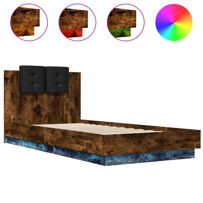 vidaXL Bed Frame with LED without Mattress Smoked Oak 90x200 cm